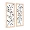 Black Metal Leaf Wall Décor with Cream Rattan Frame and Bronze Bird Accents, Set of 2